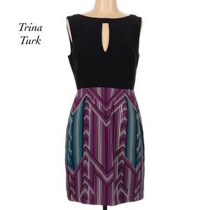 Trina Turk Sleeveless Silk Dress Black Keyhole Bodice Abstract Skirt NWT Size 10